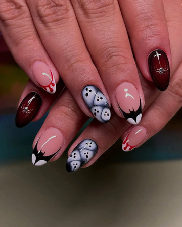 Handmade Spooky Blood Ghost Spider Halloween Press on Nails W83