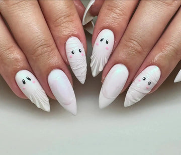 Handmade Cute Ghost White Mummy Halloween Press on Nails A45