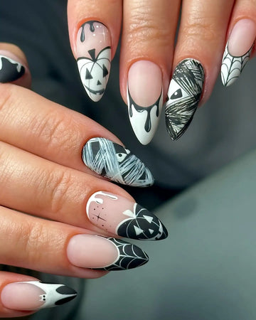 Handmade Spooky Mummy Pumpkin Spiderweb Halloween Nails B36