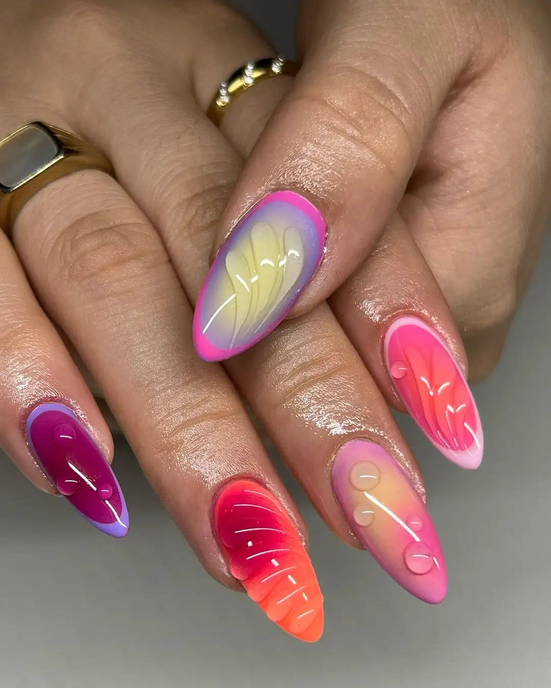 Aura Vibrant Colorful Cute Handmade Press on Nails - Water Drop Summer Fingernails G12