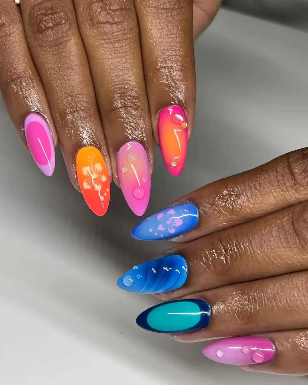 Aura Vibrant Colorful Hibiscus Spring Handmade Press on Nails N94