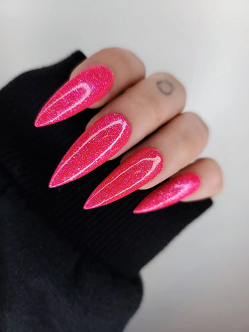Barbie Pink Super Glitter Handmade Press on Nails - Luxury Reusable Fingernails S79