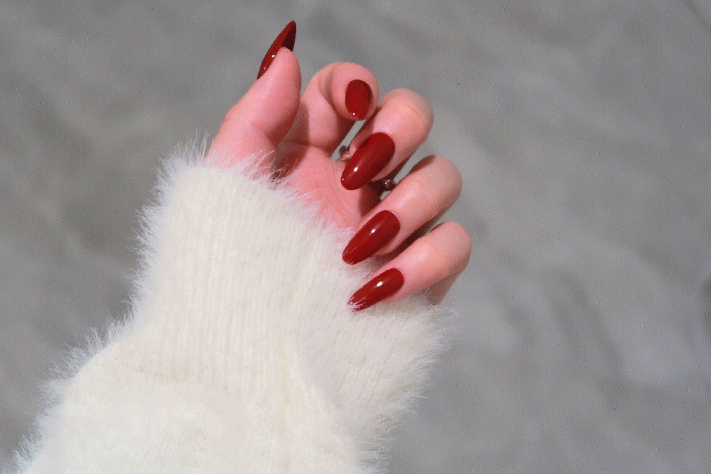 Burgundy Ruby Solid Color Red Nails - Custom Handmade Gel Fake Nail