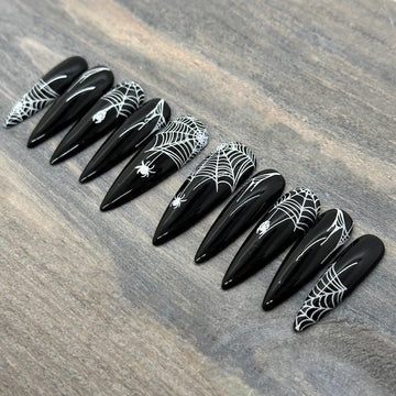 Classic Spider Web Halloween Nails - Black Fingernails