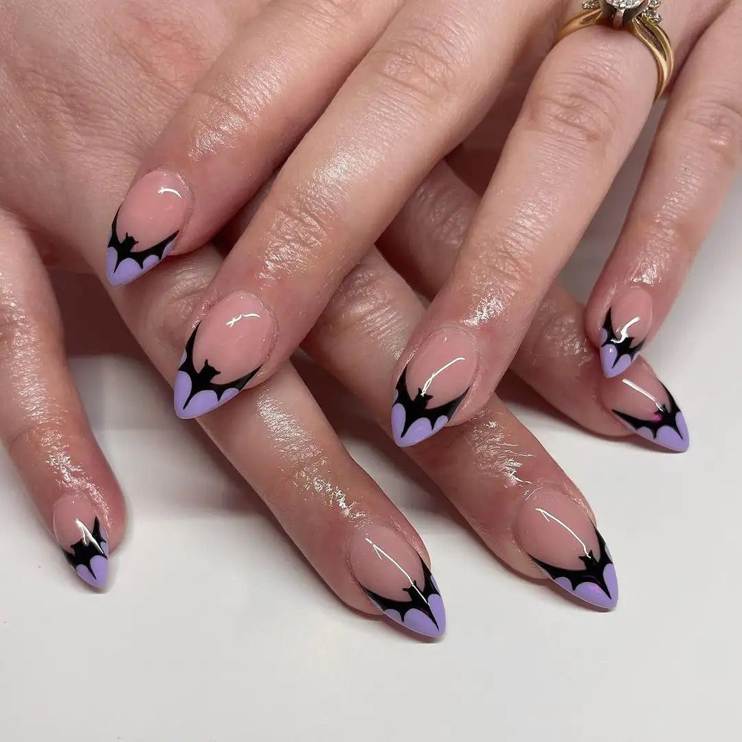 Cute Bat Purple Halloween Press on Nails - Handmade Fingernails S53
