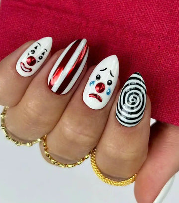 Cute Clown Press on Nails - Halloween Theme Trendy Fingernails F52