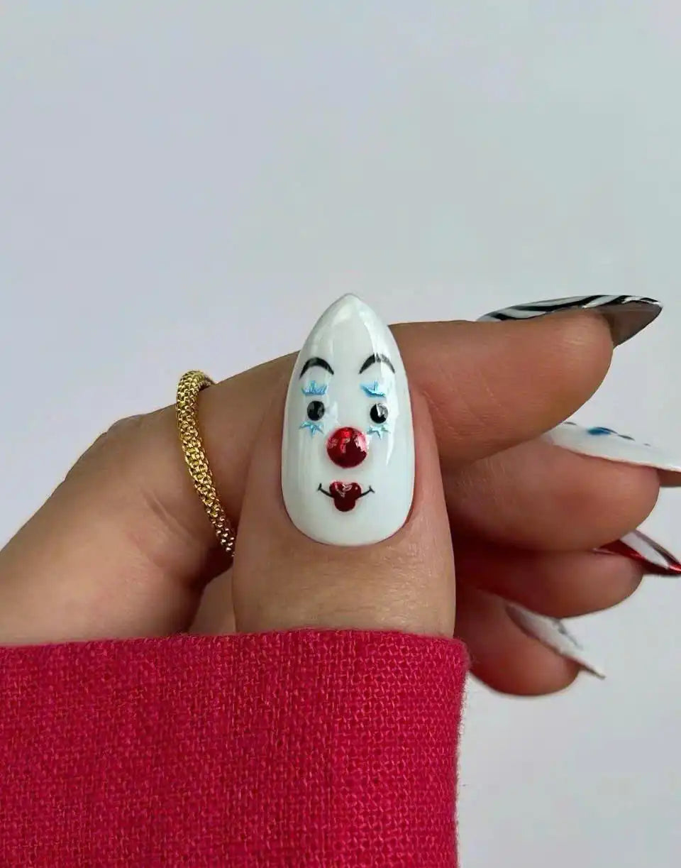 Cute Clown Press on Nails - Halloween Theme Trendy Fingernails F52