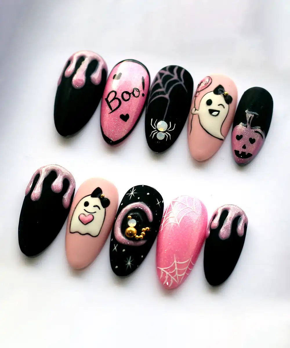 Handmade Cute Ghost Spooky Halloween Hand-painted Press on Nails Z80