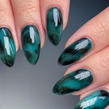 Deep Green Marble Press on Nails - Reusable Handmade Fake Fingernails