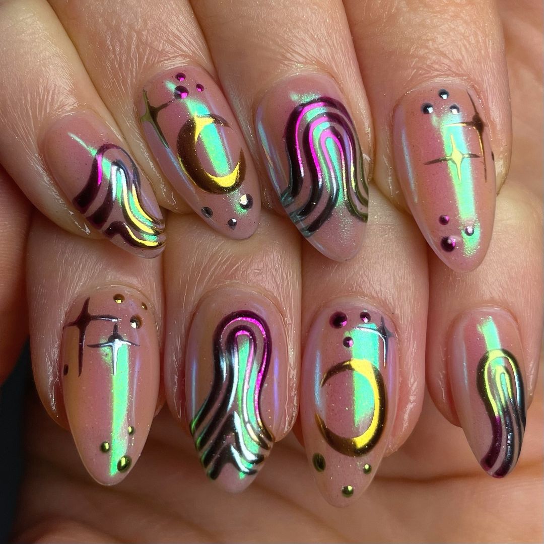 Freestyles Shiny Chrome Press on Nails - Reusable Handmade Fake Fingernails R83