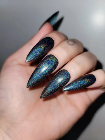 Galaxy Holographic Handmade Press on Nails - Reusable Fingernails