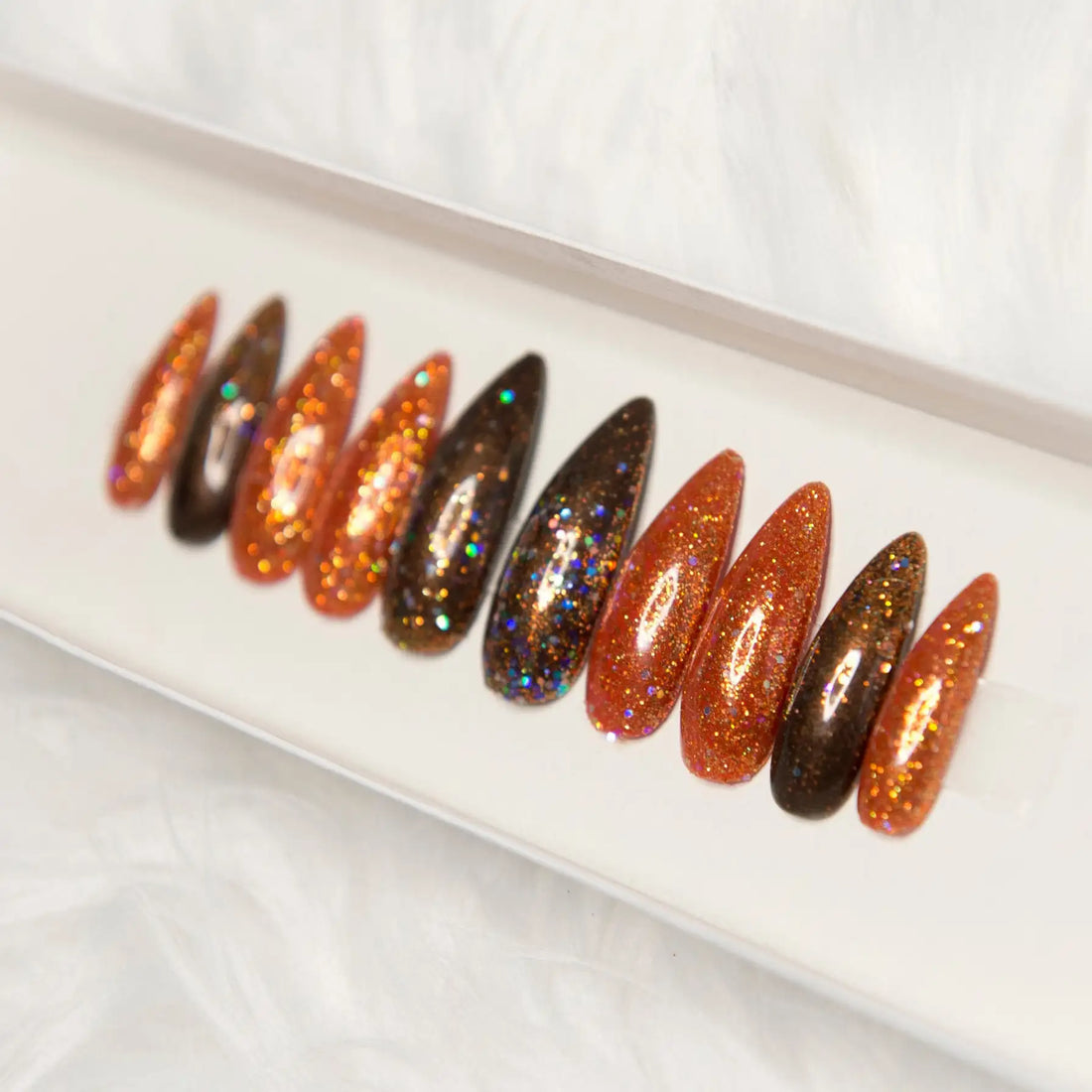 Glitter Brown Orange Luxury Pumpkin Autumn Handmade Press on Nails H63