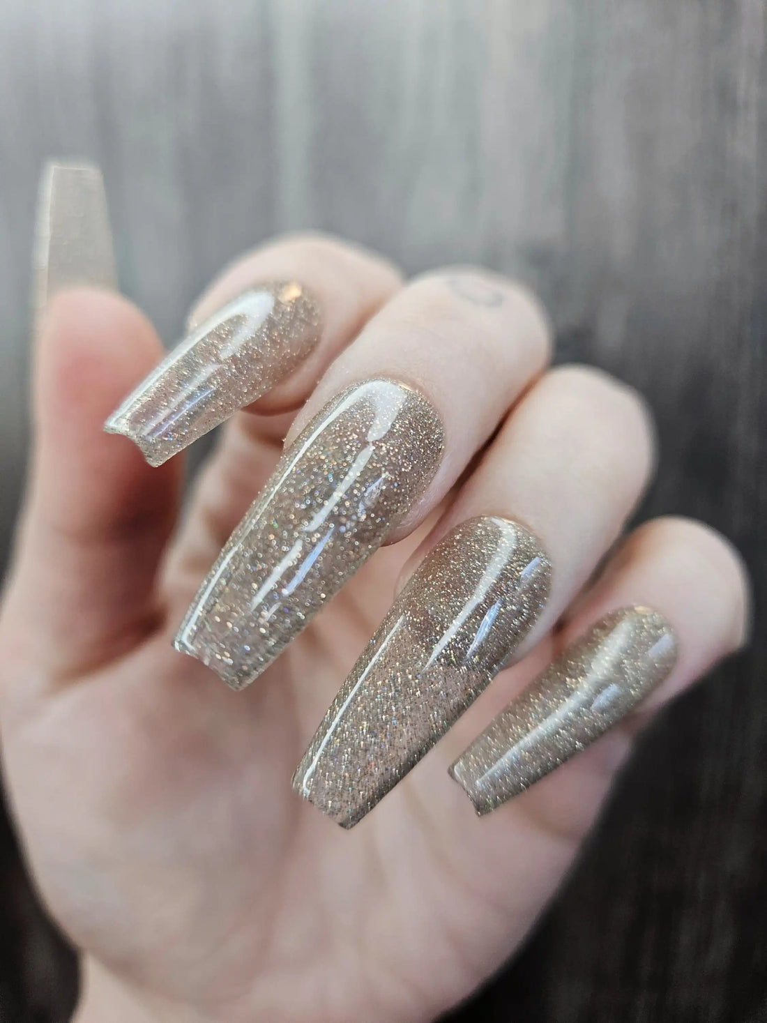 Handmade Glitter Beige Glossy Press on Nails - Luxury Reusable Fingernails N56