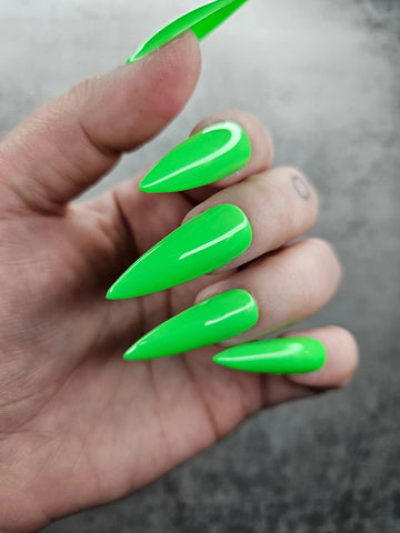 Green Neon Glossy Handmade Press on Nails - Luxury Reusable Fingernails Q89