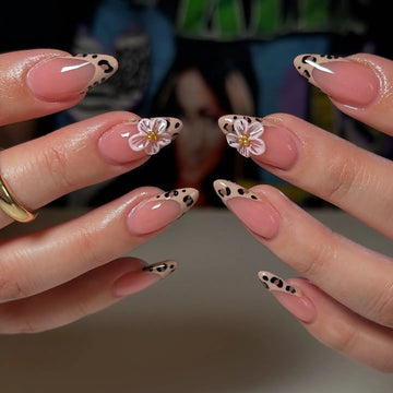 Handmade 3D Floral Leopard Print Simple Elegant Fashion Press on Nails T61
