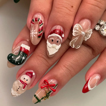 Handmade 3D Santa Snowman Candy Cane Christmas Holiday Press on Nails T99