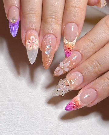 Handmade Blossom Mermaid with 3D Butterfly Press-on Nails P44