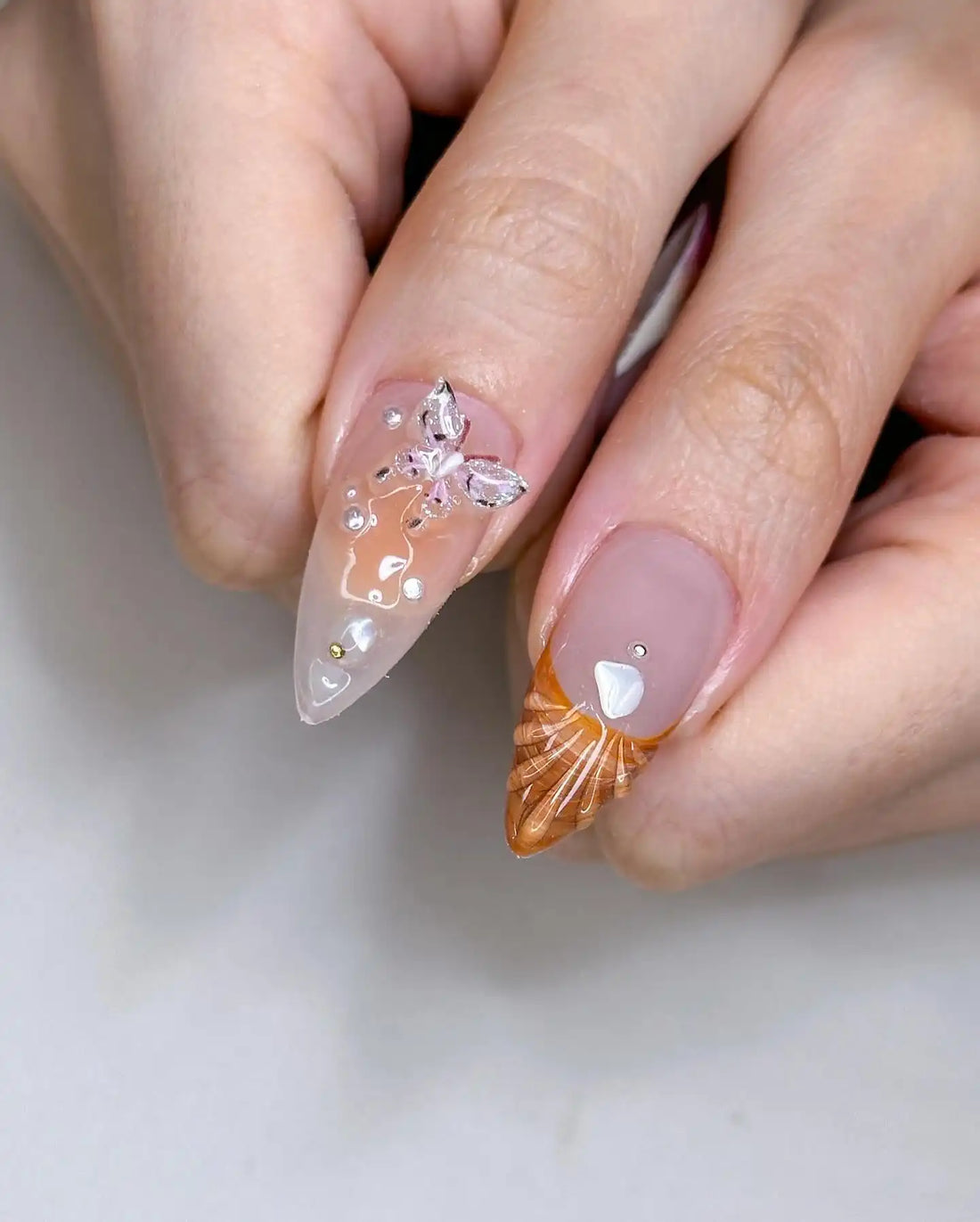 Handmade Blossom Mermaid with 3D Butterfly Press-on Nails P44