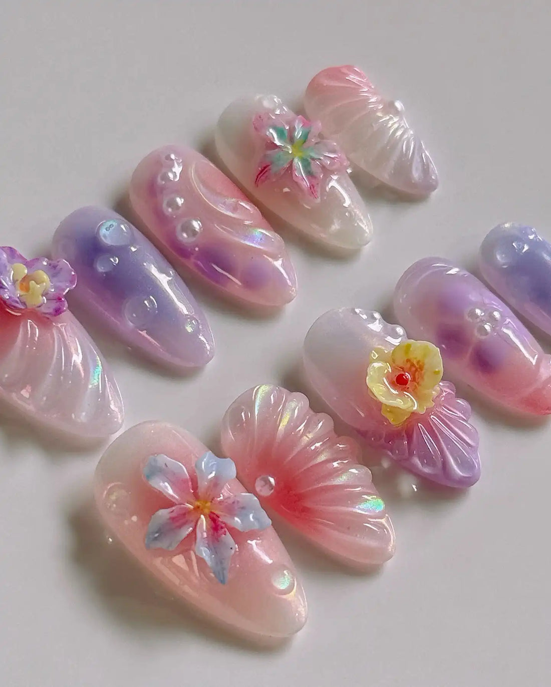 Handmade Blossom Pink Aura Ombre Press on Nails G02