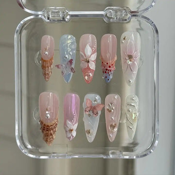 Handmade Blossom Seashell Butterfly 3D Summer Press on Nails Y78
