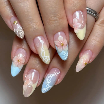 Handmade Blossom Tip Seashell Pink Press on Nails Q25