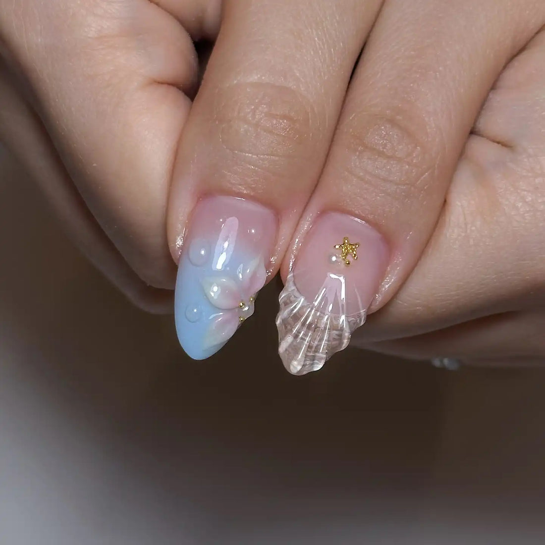 Handmade Blossom Tip Seashell Pink Press on Nails Q25