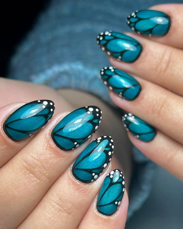 Handmade Butterfly Wing Black White Dot Elegant Nature Press on Nails B74