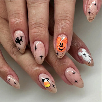 Handmade Cute Mouse Ear Halloween Pumpkin Ghost Bat Press on Nails A95