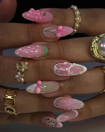 Handmade Cute Pink Strawberry Cherry Fruit Watermelon Fake Nails N73