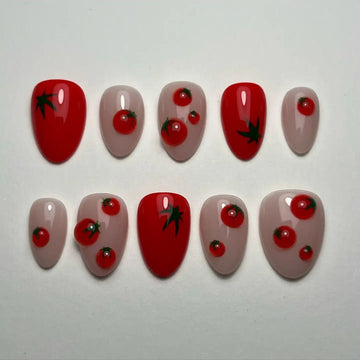 Handmade Cute Tomato Farmhouse Red Nude Vegetable Press on Nails H62