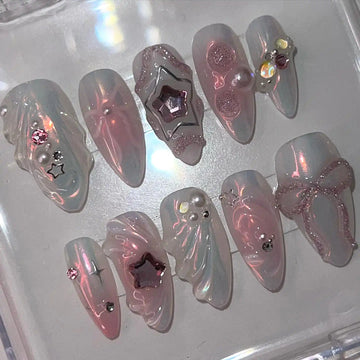 Handmade Diamond Star Pretty Fake Fingernails Q10