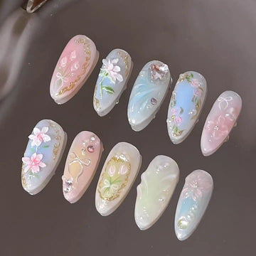 Handmade Elegant Garden Japanese Press on Nails T69