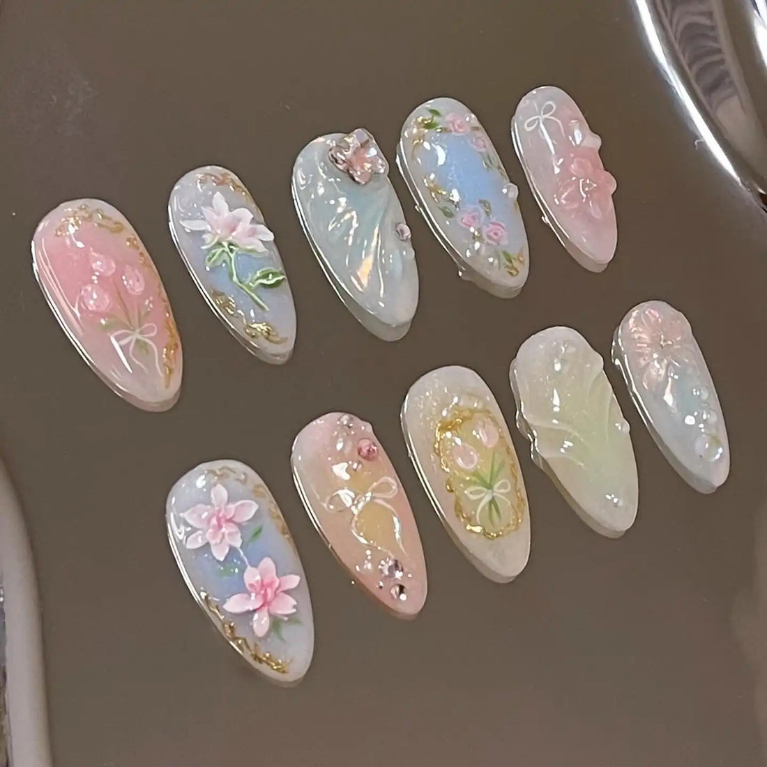 Handmade Elegant Garden Japanese Press on Nails T69