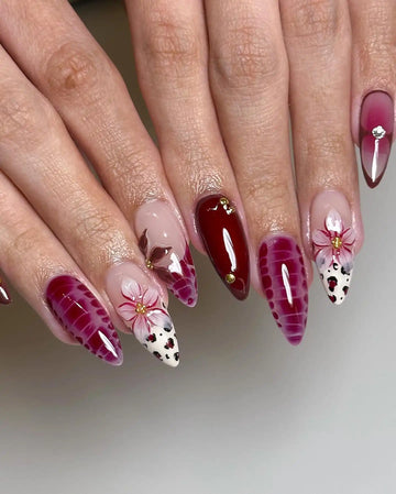 Handmade Flowers Red Cute Spring Press on Nails P85