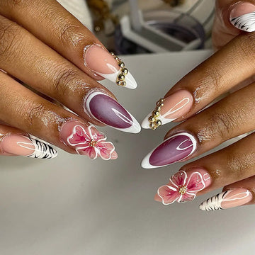 Handmade French Purple Ombre Floral 3D Charm Chic Press on Nails R87