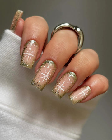 Handmade Gold Glitter Ombre Snowflake Holiday Winter Press on Nails B87