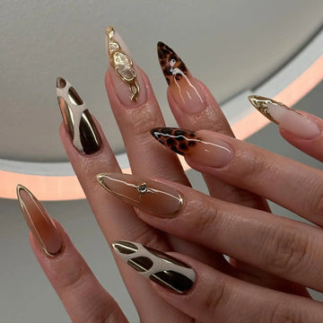 Handmade Gold and Brown Pretty Press on Nails K76