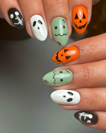 Handmade Halloween Ghost Pumpkin Skull Monster Spooky Cute Press on Nails Y13