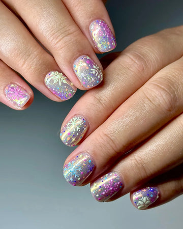 Handmade Holo Glitter Pastel Snowflake Winter New Year Press on Nails Z55