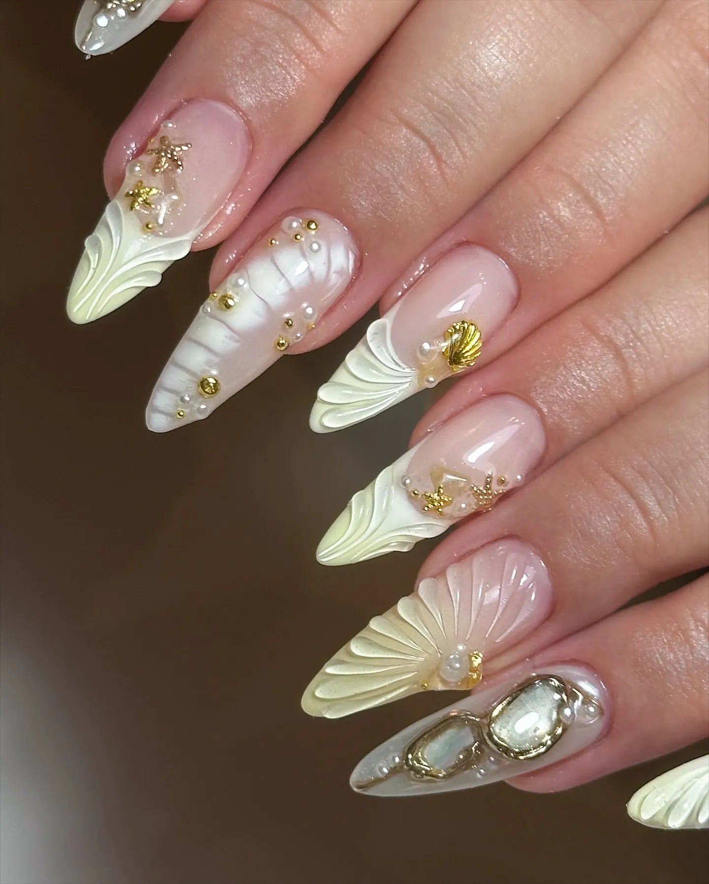 Handmade Sea Shell Pearl Ocean Summer Press on Nails Z12 – Dazznails