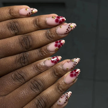 Handmade Red Floral Leopard Spot Luxury Press on Nails A69