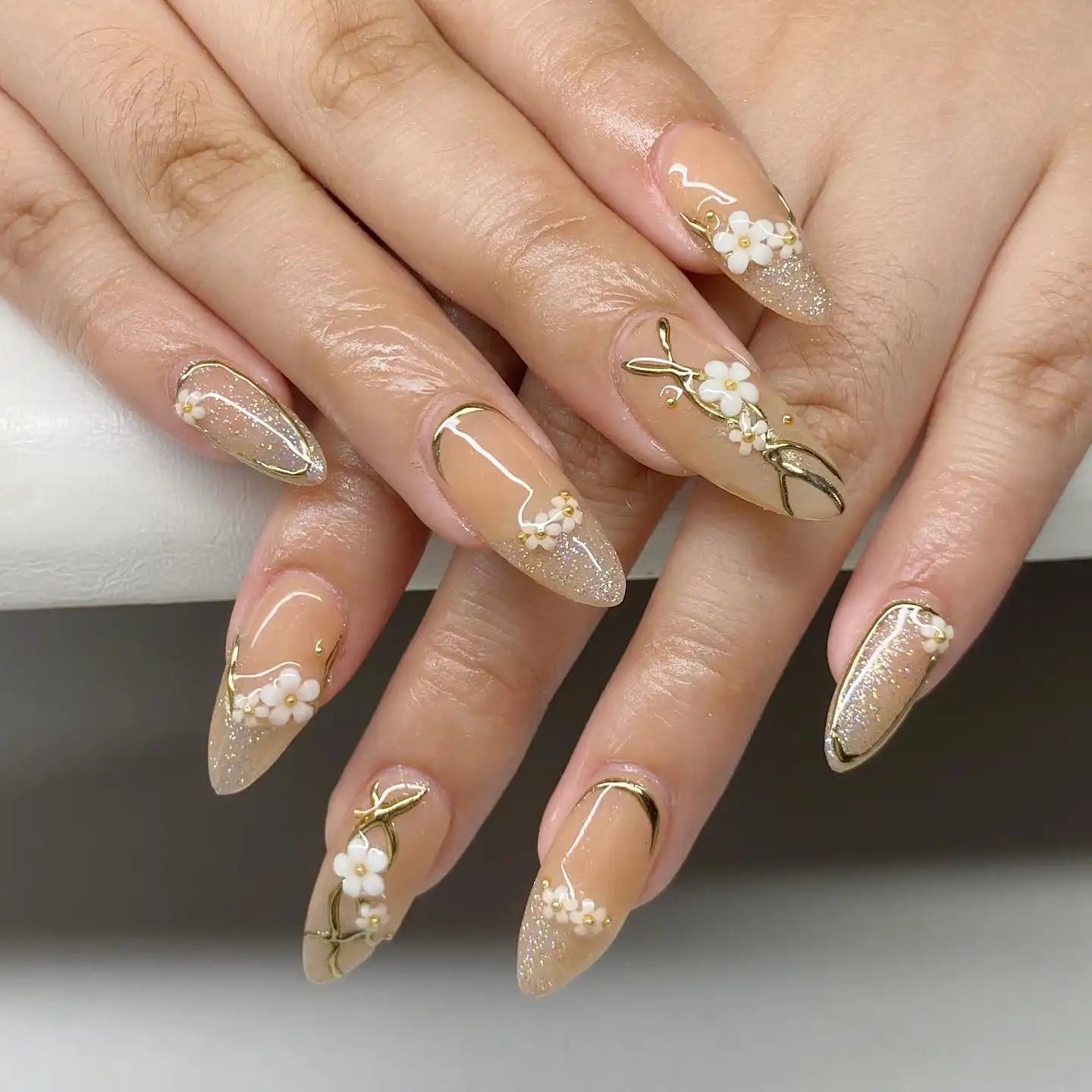 Brown Glitter Nails with Floral Magic