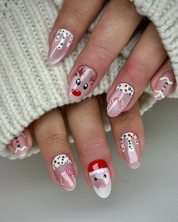 Handmade Santa Reindeer Candy Cane Christmas Press on Nails K18