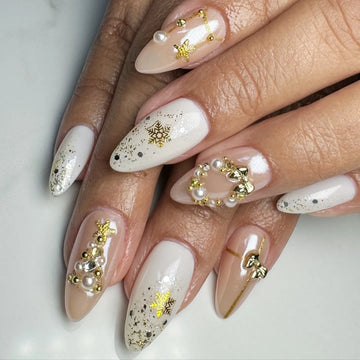 Handmade White Christmas Holiday Bling Glitter Jewels Press on Nails C64