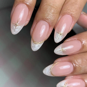 Handmade White Gold Starburst French Tip Press on Nails U85