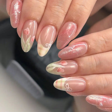 Handmade Painting Florals in Pink Fake Nails C33