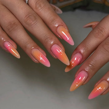 Handmade Pink Orange Sunset Ombre Glitter Celestial Summer Press on Nails P86