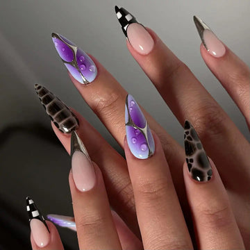 Handmade Purple Gradient and Metallic Accent Press on Nails U23