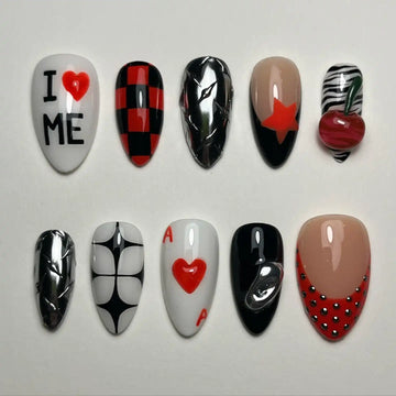 Handmade Cherry Card Chrome Accent Funky Press on Nails P95