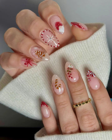Handmade Santa Gingerbread Candy Cane Snowflake Christmas Press on Nails Z56